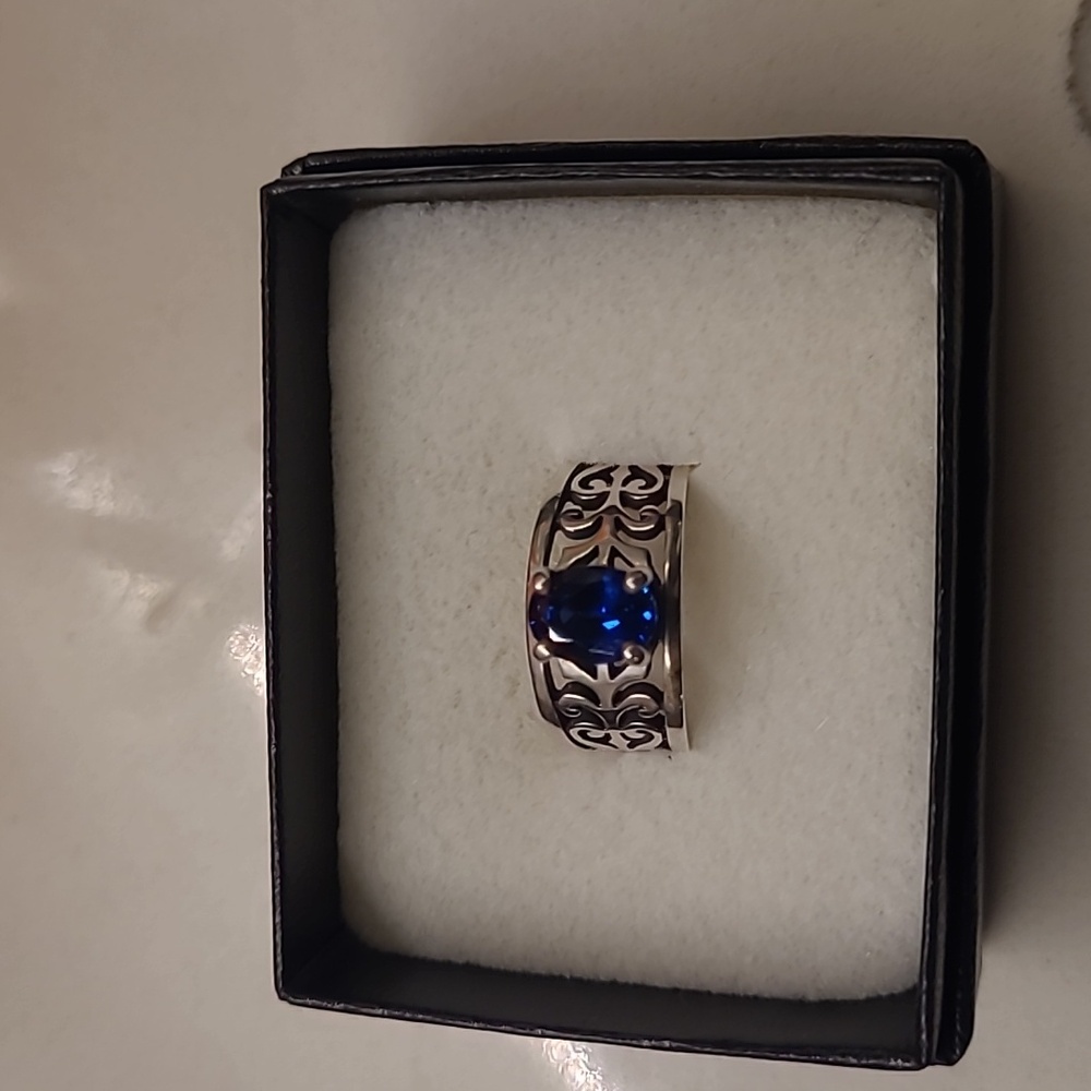 James Avery Adoree Ring with Lab Blue Sapphire, sz 7
